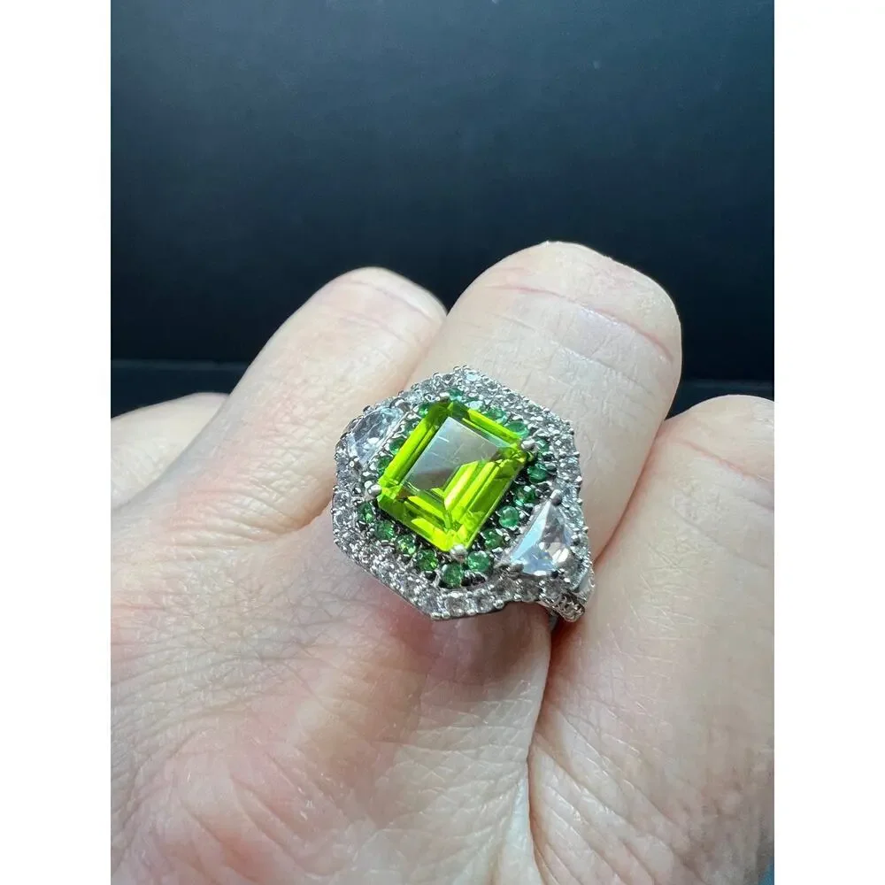 D’Joy Peridot Tsavorite Zircon Halo Ring 4.30ctw Sz 8